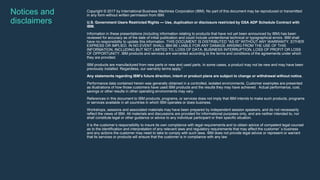 Notices and
disclaimers
Copyright © 2017 by International Business Machines Corporation (IBM). No part of this document may be reproduced or transmitted
in any form without written permission from IBM.
U.S. Government Users Restricted Rights — Use, duplication or disclosure restricted by GSA ADP Schedule Contract with
IBM.
Information in these presentations (including information relating to products that have not yet been announced by IBM) has been
reviewed for accuracy as of the date of initial publication and could include unintentional technical or typographical errors. IBM shall
have no responsibility to update this information. THIS DOCUMENT IS DISTRIBUTED "AS IS" WITHOUT ANY WARRANTY, EITHER
EXPRESS OR IMPLIED. IN NO EVENT SHALL IBM BE LIABLE FOR ANY DAMAGE ARISING FROM THE USE OF THIS
INFORMATION, INCLUDING BUT NOT LIMITED TO, LOSS OF DATA, BUSINESS INTERRUPTION, LOSS OF PROFIT OR LOSS
OF OPPORTUNITY. IBM products and services are warranted according to the terms and conditions of the agreements under which
they are provided.
IBM products are manufactured from new parts or new and used parts. In some cases, a product may not be new and may have been
previously installed. Regardless, our warranty terms apply.”
Any statements regarding IBM's future direction, intent or product plans are subject to change or withdrawal without notice.
Performance data contained herein was generally obtained in a controlled, isolated environments. Customer examples are presented
as illustrations of how those customers have used IBM products and the results they may have achieved. Actual performance, cost,
savings or other results in other operating environments may vary.
References in this document to IBM products, programs, or services does not imply that IBM intends to make such products, programs
or services available in all countries in which IBM operates or does business.
Workshops, sessions and associated materials may have been prepared by independent session speakers, and do not necessarily
reflect the views of IBM. All materials and discussions are provided for informational purposes only, and are neither intended to, nor
shall constitute legal or other guidance or advice to any individual participant or their specific situation.
It is the customer’s responsibility to insure its own compliance with legal requirements and to obtain advice of competent legal counsel
as to the identification and interpretation of any relevant laws and regulatory requirements that may affect the customer’s business
and any actions the customer may need to take to comply with such laws. IBM does not provide legal advice or represent or warrant
that its services or products will ensure that the customer is in compliance with any law
 