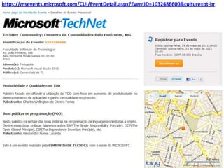 O que tem de teste de software?Uso de técnicas de teste como valores limites, partição de equivalência ou qualquer outra técnica usada para testes de sistema;Casos de teste (em forma de código);São requeridas as mesmas skills dos testes funcionais (criatividade, curiosidade, senso crítico, etc.). . .