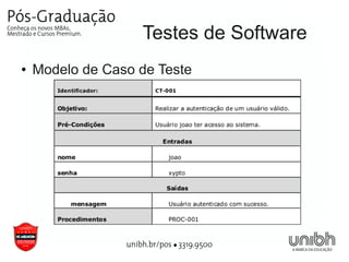 Testes de Software
●   Modelo de Caso de Teste
 
