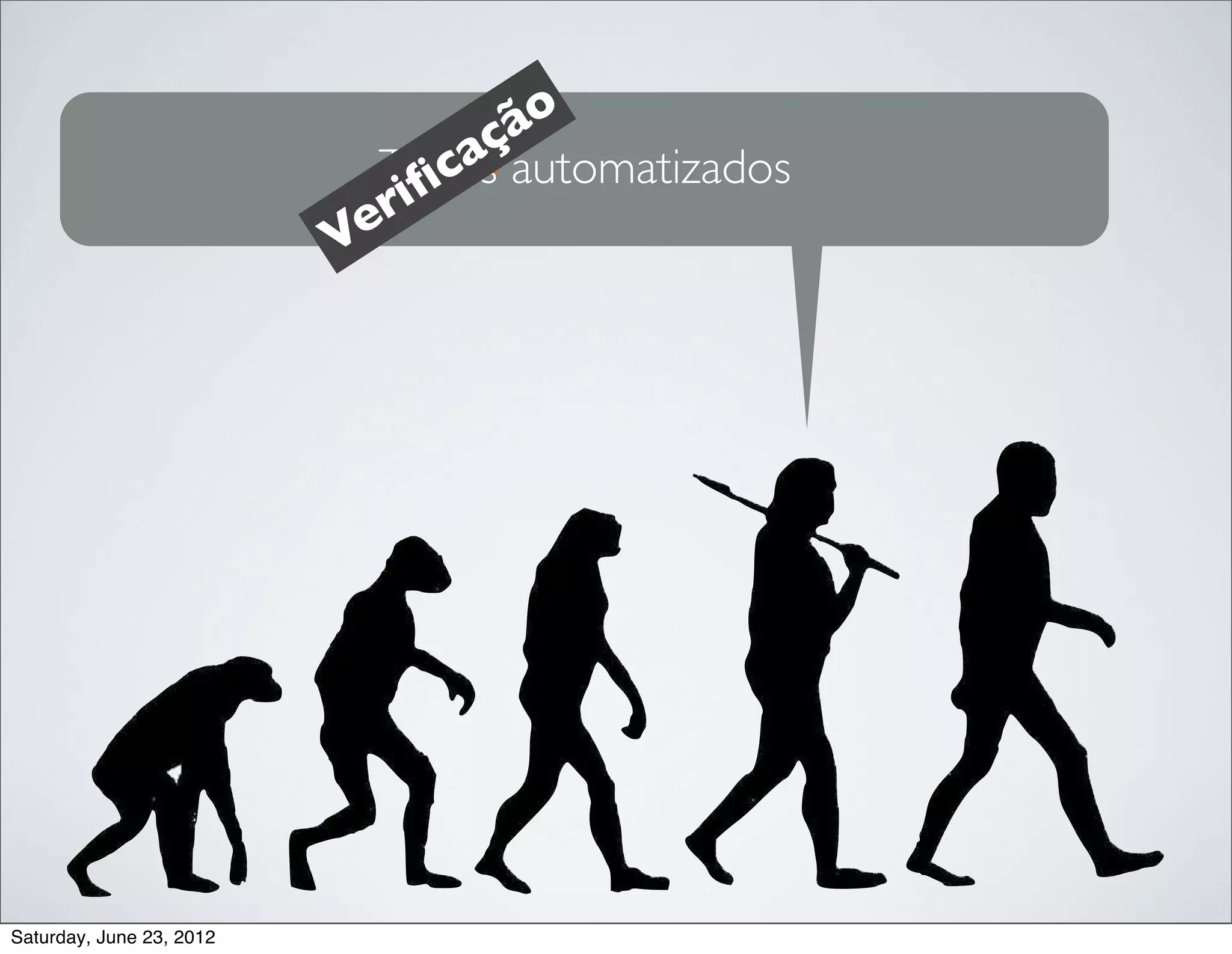 ão
                                açautomatizados
                              ﬁc
                            Testes
                            ri
                          Ve




Saturday, June 23, 2012
 