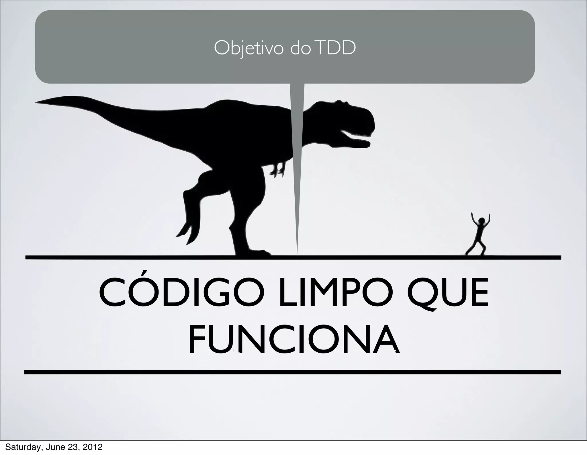 Objetivo do TDD




                     CÓDIGO LIMPO QUE
                        FUNCIONA

Saturday, June 23, 2012
 