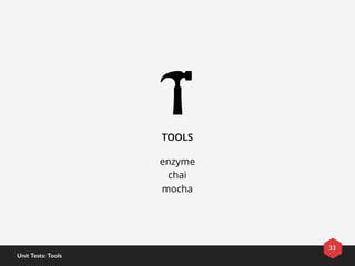 TOOLS
enzyme
chai
mocha
33
Unit Tests: Tools
 