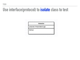 TDD
Use interface(protocol) to isolate class to test
 
