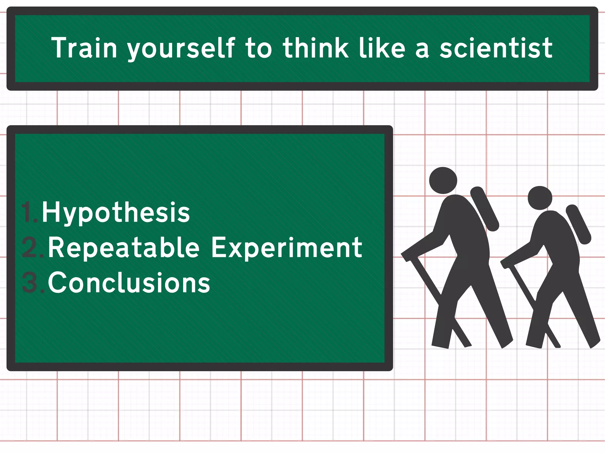 Train yourself to think like a scientist




1.Hypothesis
2.Repeatable Experiment
3.Conclusions
                             ]
 