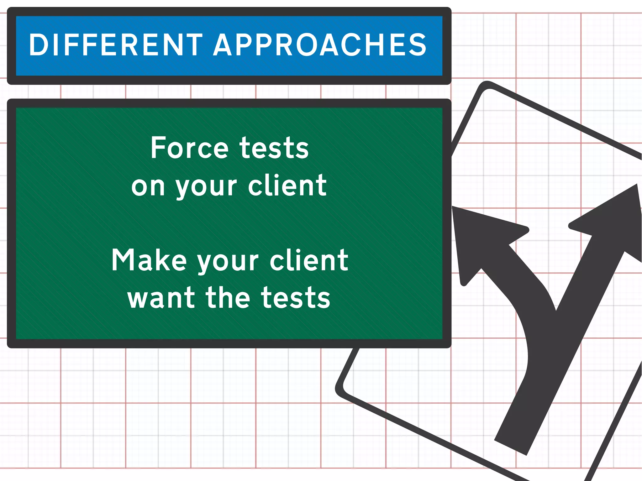 DIFFERENT APPROACHES


      Force tests
     on your client

    Make your client
     want the tests   L
 
