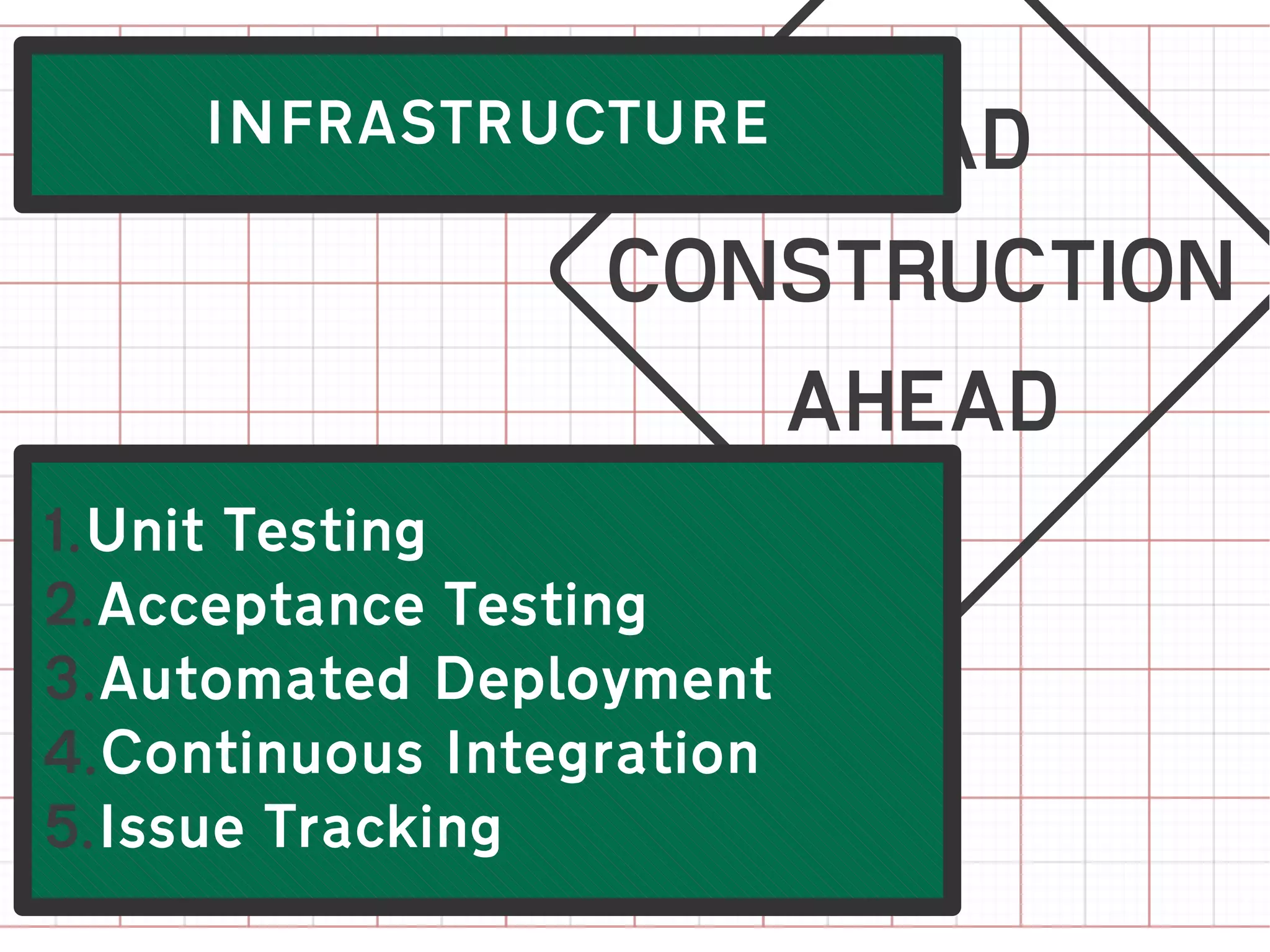 v
     INFRASTRUCTURE




1.Unit Testing
2.Acceptance Testing
3.Automated Deployment
4.Continuous Integration
5.Issue Tracking
 