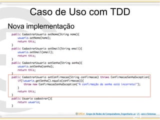 Caso de Uso com TDD
21
Nova implementação
 