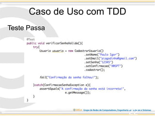 Caso de Uso com TDD
22
Teste Passa
 