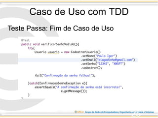 Caso de Uso com TDD
25
Teste Passa: Fim de Caso de Uso
 
