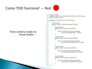 Teste unitário criado no
Visual Studio →
 