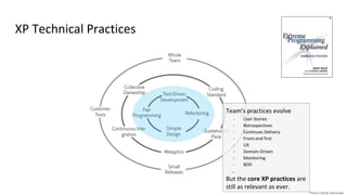 XP Technical Practices
Team’s practices evolve
- User Stories
- Retrospectives
- Continues Delivery
- Front-end first
- UX
- Domain-Driven
- Monitoring
- BDD
...
But the core XP practices are
still as relevant as ever.
 