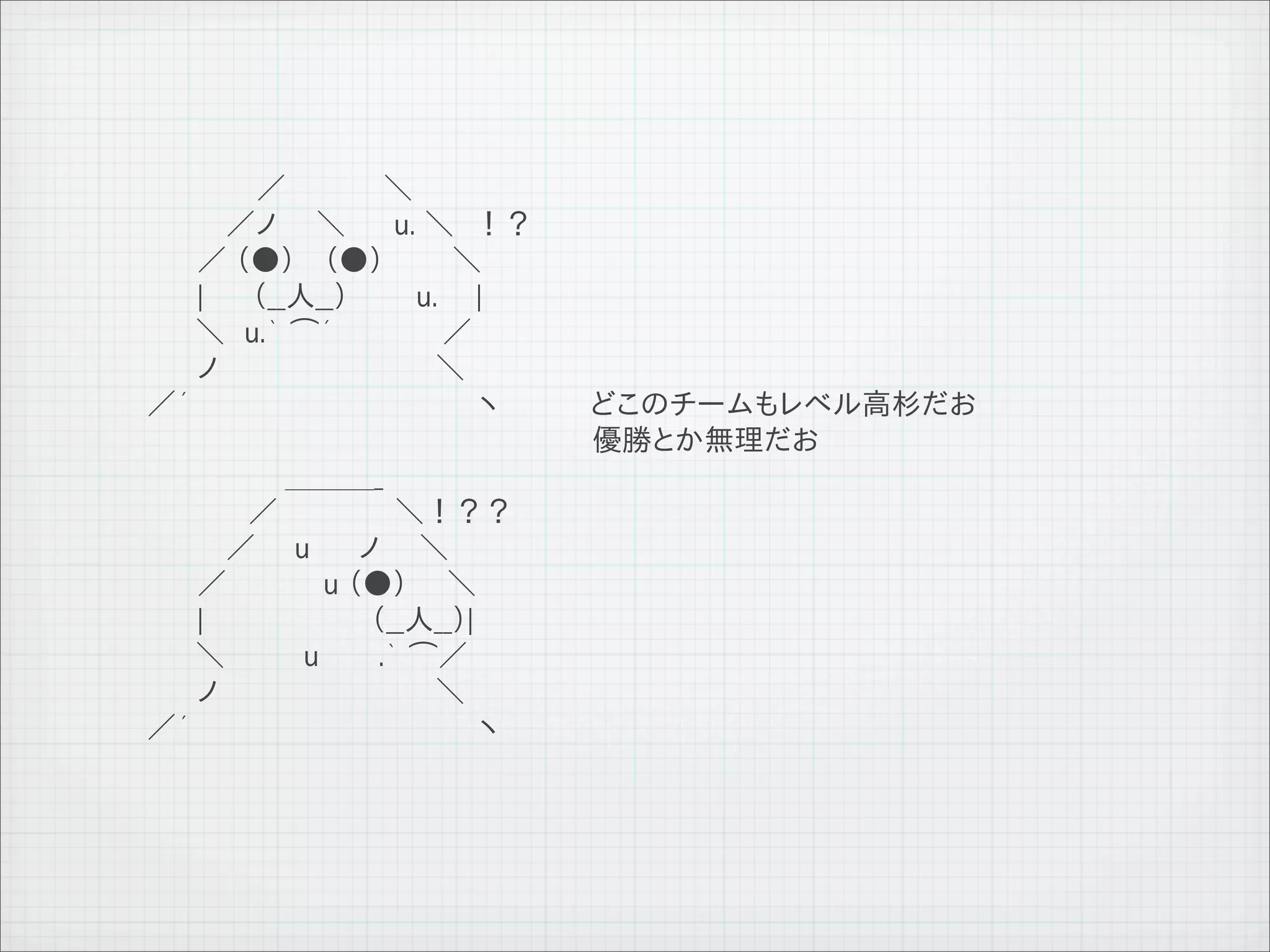 　　　　　　　／　　 　 　＼
              　　　　 　／ノ　　＼　　 u. ＼　！？
              　　　　／ （●） 　（●） 　　　＼　
              　　　　|　 　（__人__）　 　　u. 　 |　
              　 　　 ＼　u.｀ ⌒´　 　　　　／
              　　　　ノ　　　　　　　　　　　＼
              　 ／´　　　　　　　　　　　　 　　ヽ       どこのチームもレベル高杉だお
              　　　　　　　　　　　　　　　　　　　　　　　　優勝とか無理だお
              　　　　　 　　　＿＿＿_
                   　 　／　　　 　 　＼！？？
              　　　　 　／　　u　　 ノ　　＼
              　　　　／ 　　　　 u （●）　　＼
              　　　　|　 　　　　　　　（__人__）|
              　 　　 ＼　　　　u　　　.｀ ⌒／
              　　　　ノ　　　　　　　　　　　＼
              　 ／´　　　　　　　　　　　　 　　ヽ




11   9   26
 