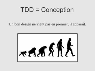 TDD = Conception

Un bon design ne vient pas en premier, il apparaît.
 