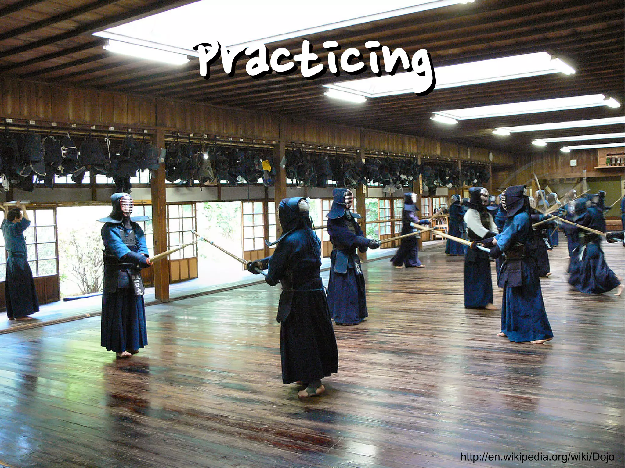 PracticingPracticing
http://en.wikipedia.org/wiki/Dojo
 