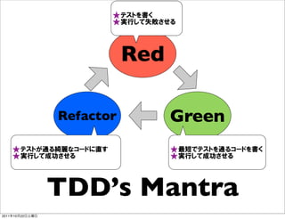 Red

                 Refactor         Green



                 TDD’s Mantra
2011   10   22
 