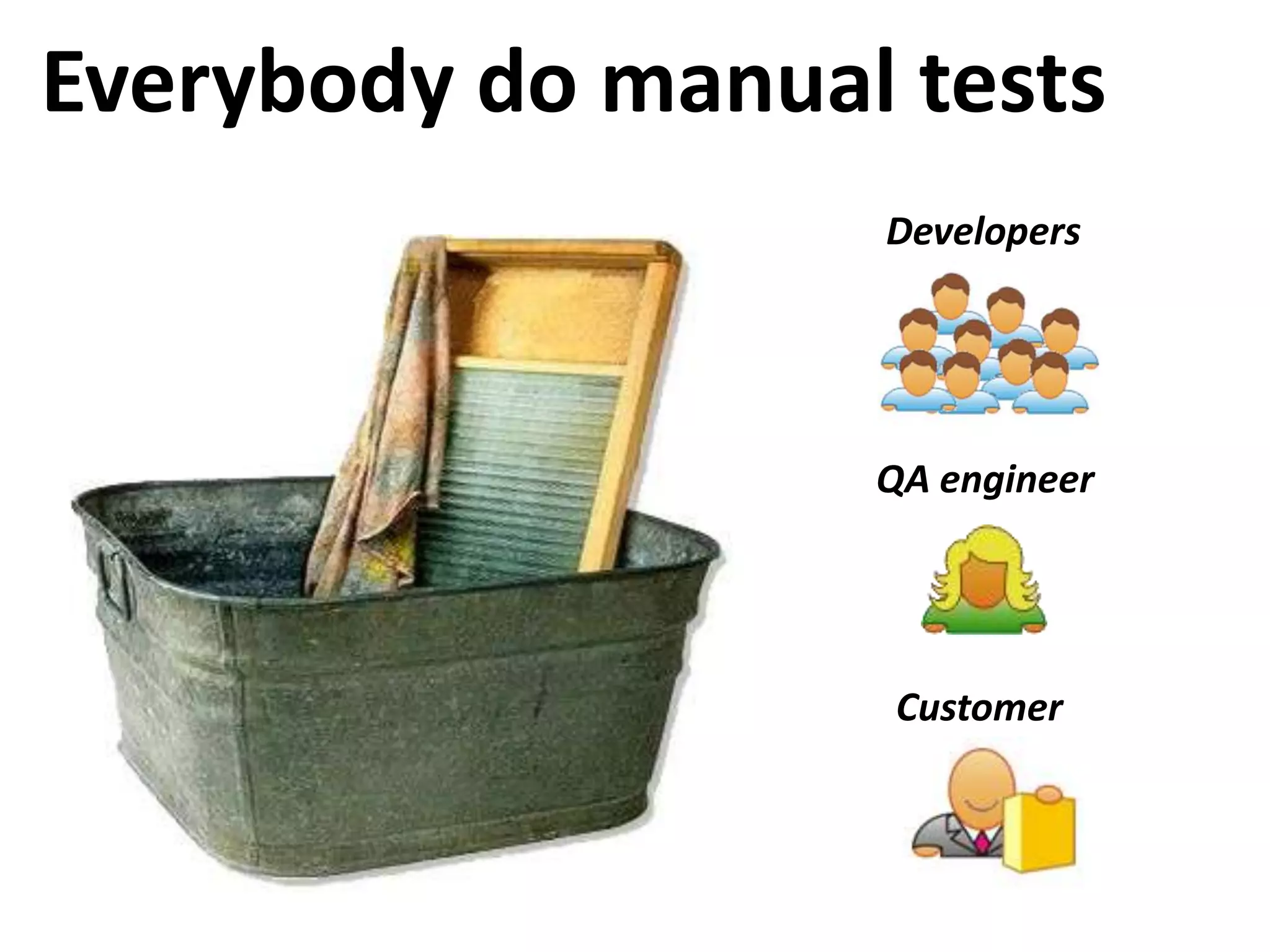 Everybody do manual tests Developers QA engineer Customer 
