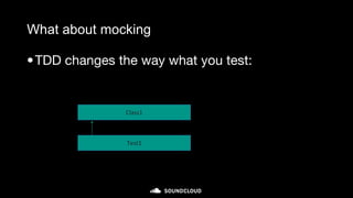 What about mocking
•TDD changes the way what you test:
Test1
Class1
 