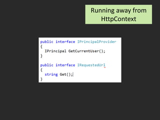 Mock UsageNot doing Unit Testing if you don’t use mocksOver usageASP.net MVC is perfect example of having to do thisStubs return stubs returning stubsToo many mocksMocking things you don’t ownHttpContextBaseIDbConnection