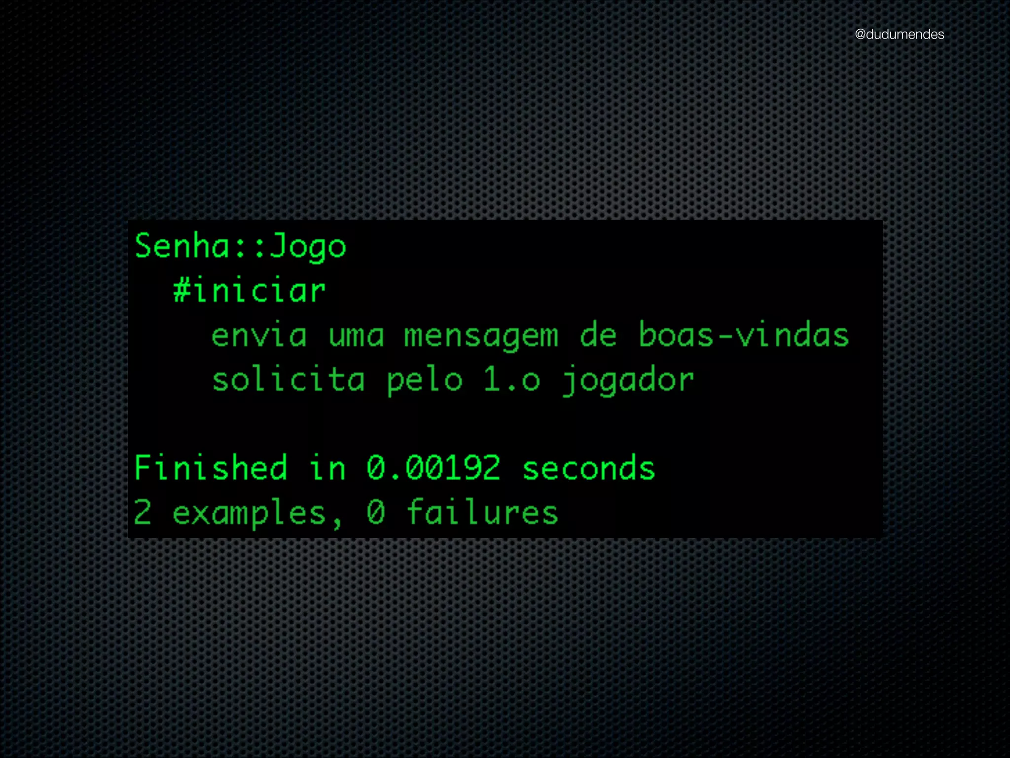 @dudumendes

Adicionando algo
O jogo será jogado no terminal
O jogo enviará mensagens para uma saída [output]
boas-vindas
retornos sobre as tentativas de adivinhar a senha
nosso output será um dublê

 