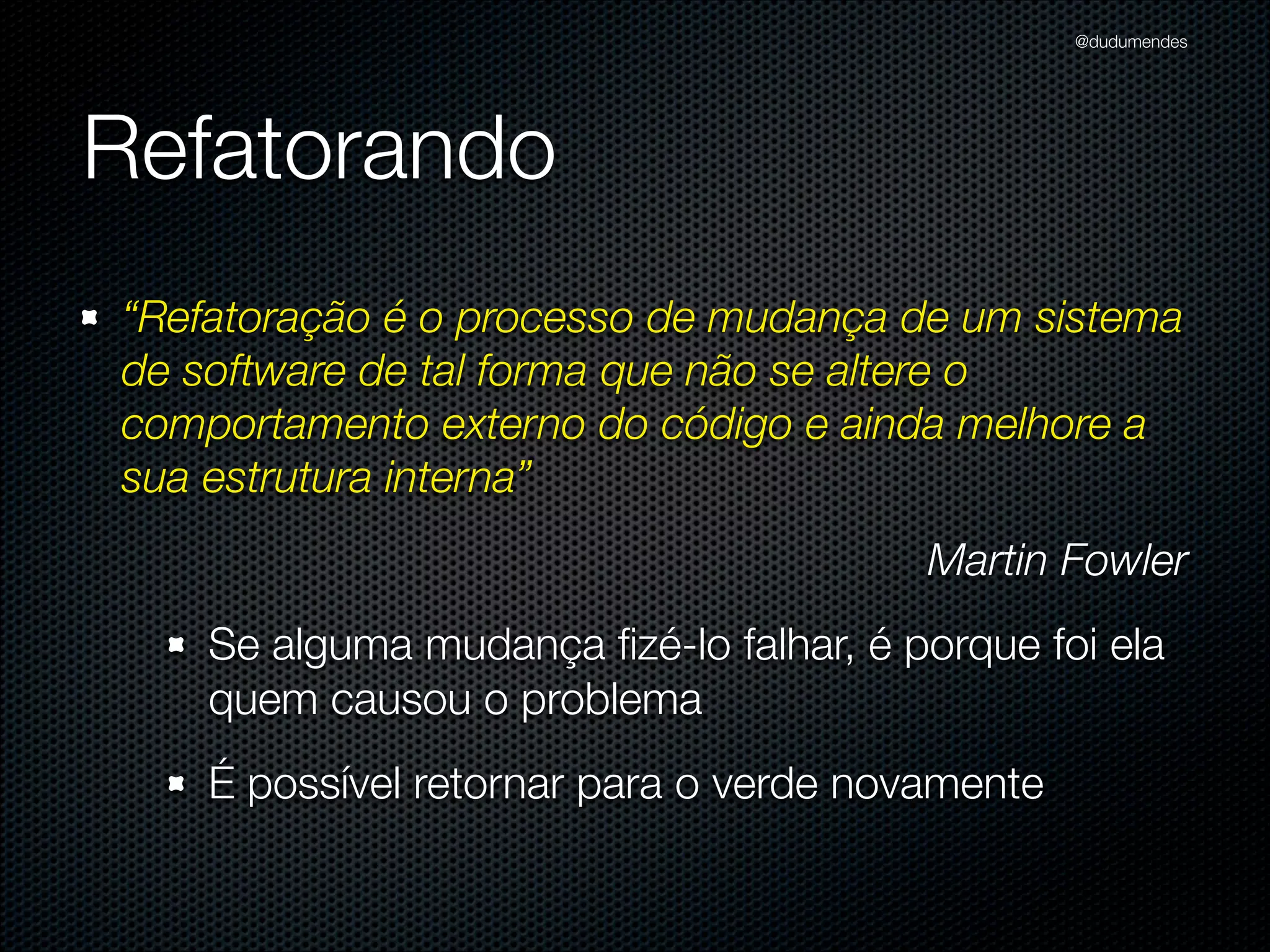 @dudumendes

require 'spec_helper'
!
module Senha
describe Jogo do
describe "#iniciar" do
it "envia uma mensagem de boas-vindas" do
output = double('output')
!
jogo = Jogo.new(output)
output.should_receive(:puts).with("Bem-vindo ao Senha")

!

jogo.iniciar
end

it "solicita pelo 1.o jogador"
end
end
end

 
