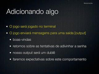 Jogo Senha
Um Jogo que gera uma senha de 04
posições com os algarismos 1, 2, 3, 4
!

O jogador tenta adivinhar a senha
através de uma contra-senha
!

O Jogo é capaz de avaliar a contrasenha

 