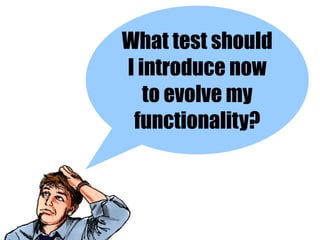 What test should
I introduce now
   to evolve my
 functionality?
 