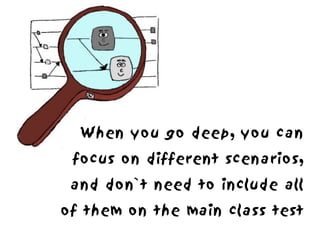When you go deep, you can
 focus on different scenarios,
 and don`t need to include all
of them on the main class test
 