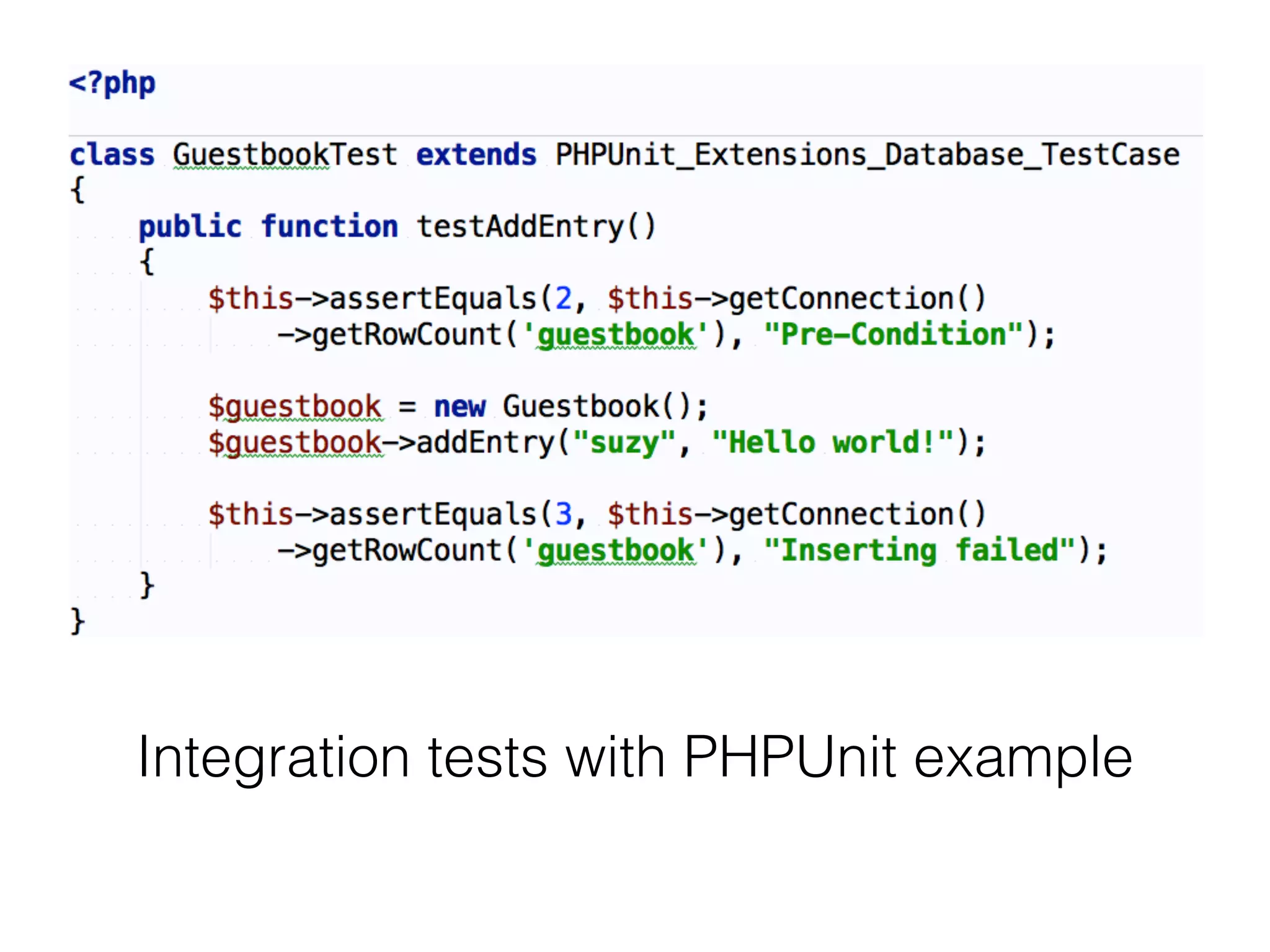 Integration tests with PHPUnit example
 