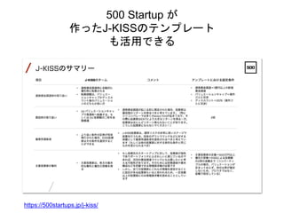 500 Startup が
作ったJ-KISSのテンプレート
も活用できる
https://500startups.jp/j-kiss/
 