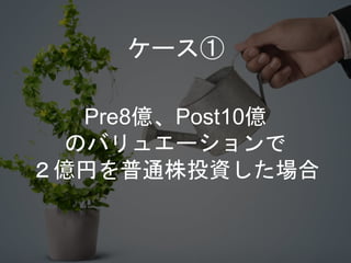 Pre8億、Post10億
のバリュエーションで
２億円を普通株投資した場合
ケース①
 