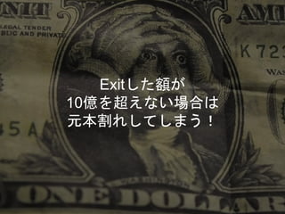 Exitした額が
10億を超えない場合は
元本割れしてしまう！
 
