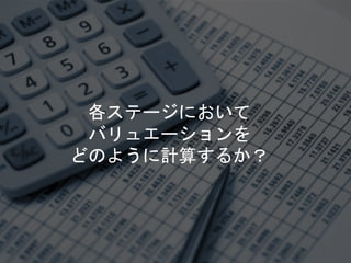 各ステージにおいて
バリュエーションを
どのように計算するか？
 