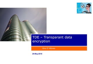 26-May-2016
TDE – Transparant data
encryption
Gino D’ Alfonso
 