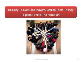 It's Easy To Get Good Players. Getting Them To Play
          Together, That’s The Hard Part.




                     I.A.S (TEAM BUILDING)            3
 