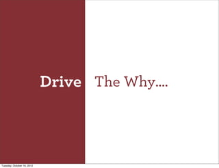 Drive The Why....



Tuesday, October 16, 2012
 