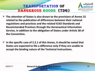 33
 The attention of States is also drawn to the provisions of Annex 15
related to the publication of differences between...
