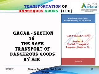 4505/03/17 General Authority of Civil Aviation
(GACA)
 gacar - section
18
the safe
transport of
dangerous goods
by air
tra...