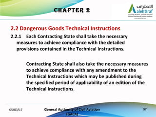 97
2.2 Dangerous Goods Technical Instructions
2.2.1 Each Contracting State shall take the necessary
measures to achieve co...