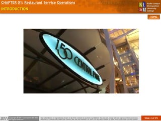 Slide 4 of 25
TOPIC
CHAPTER 01: Restaurant Service Operations
INTRODUCTION
 