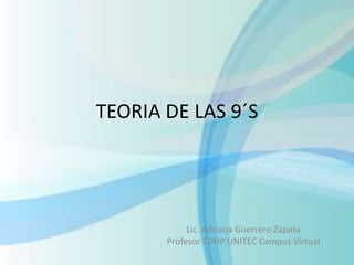 TEORIA DE LAS 9´S




            Lic. Adriana Guerrero Zapata
       Profesor TDHP UNITEC Campus Virtual
 