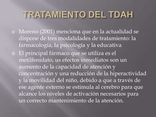 Cuando es significativo para el sujeto (Ausubel)LA APLICACIÓN DEL CONDUCTISMO EN EL PROCESO DE ENSEÑANZA APRENDIZAJEEl objetivo principal es reducir su impulsividad e inquietud motriz y aumentar su atención, que son la fuente de sus principales problemas.Las corriente psicopedagógica conductista ofrece diversas estrategias para tratar el TDH. La corriente conductista centra su atención en cómo el ambiente en el que se mueve el niño la familia, los profesores etc. interactúa con él para manejar esta interacción, y modificar las formas de comportamiento  (Barkley, 1999).