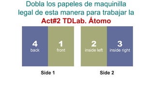 Dobla los papeles de maquinilla
legal de esta manera para trabajar la
Act#2 TDLab. Átomo
 