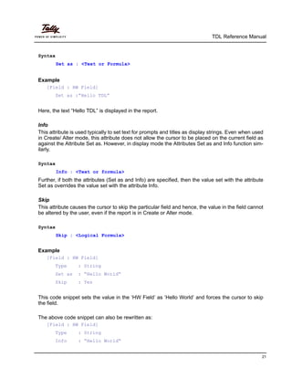 Setal Tdl Tdl reference manual | PDF