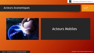 Copyright © 2016, Mostefai Mohammed Amine
Technologies et Développement Mobiles (1)
Cours 1 : Introduction à l’Informatique Mobile
117Acteurs économiques
Acteurs Mobiles
 