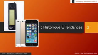 Copyright © 2016, Mostefai Mohammed Amine
Technologies et Développement Mobiles (1)
Cours 1 : Introduction à l’Informatique Mobile
Section 1 : Historique & Tendances 3
 