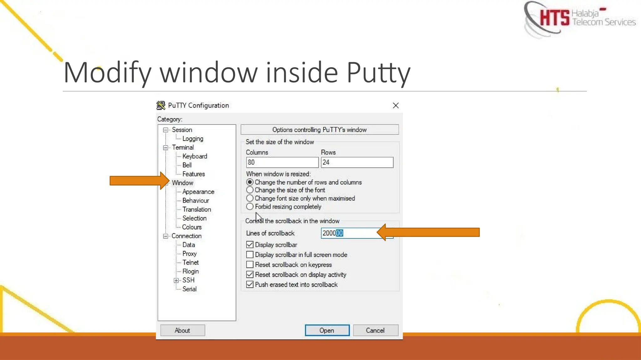 Modify window inside Putty
 