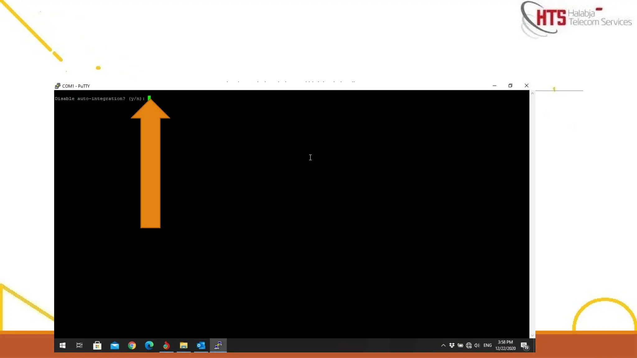 Closely watch the window and hit ‘Y’ as below line appears
Disable Auto integration:(Y/N) chose Y
**Please note that the following only happens on a new router, we will not need to do this step for used devices**
 