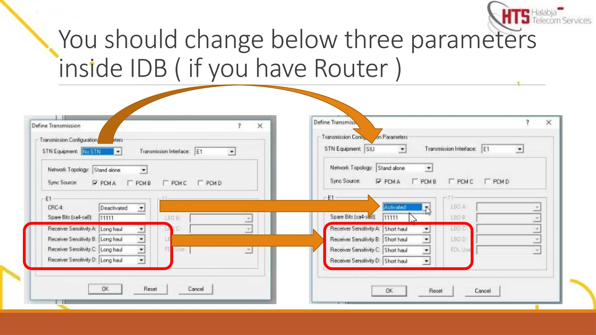You should change below three parameters
inside IDB ( if you have Router )
 