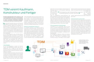 4 TDMessage 05-2015 TDMessage 05-2015 5TDM Systems · www.tdmsystems.com TDM Systems · www.tdmsystems.com
Die Welt der Werkzeuge öffnet sich der „Industrie 4.0“. Wie
Tool Data Management helfen kann, als Produktivitätsbau-
stein zwischen Planung und Fertigung die Produktkosten
zu senken, demonstrierte TDM Systems-Seniorberater
Thomas Mücke auf dem letzten TDM User Day in Erkrath.
ur ganzheitlich betrachtet lassen sich die Prozesse der
fertigenden Industrie weiter optimieren. „Das ist Kern des
Industrie-4.0-Gedankens, eigentlich eine konsequente Wei-
terentwicklung der Systemlandschaft der letzten Jahre“, so
Mücke. Es sei letztlich nichts anderes als die Automatisierung
und Vernetzung von Produktionsanlagen aus mechanischen
und elektrischen Komponenten. Solche Anlagen liefern Infor-
mationen in Form vieler Daten. „Die Herausforderung besteht
darin, sie so aufzubereiten und zu nutzen, dass sie wirtschaft-
liche Vorteile bringen.“
Das „Tool Data Management“ spielt nach Mückes Überzeu-
gung eine zentrale Rolle in der Industrie 4.0, um technische
und betriebswirtschaftliche Abteilungen zu vernetzen. In vielen
Unternehmen existieren heute zwei grundsätzliche Strukturen
nebeneinander her: ein technischer Ablauf, realisiert durch
PDM- (Product Data Management) oder PLM- (Product
Lifecycle Management) Systeme, und ein betriebswirtschaft-
licher, gesteuert durch ERP-(Enterprise Ressource Planning)
Systeme.
TDM als Bindeglied
Das Tool Data Management ist vernetzt mit PLM/CAM-
Systemen oder BDE/MDE/MES-Systemen, aber auch zum
Materialstamm und zu Aufträgen aus dem ERP-System.
Echtzeit-Informationen aus der Maschine helfen, die Prozesse
beider Bereiche weiter zu optimieren und Produkt- sowie Her-
stellkosten zu reduzieren.
Seit langem ist bekannt, dass bereits in der Konstruktion etwa
70 Prozent der Produktkosten festgelegt werden. Ein Beispiel:
Das Ändern eines Lochdurchmessers von 10 auf 10,2 Millime-
ter erfordert nur einen Mausklick. Wenn aber in der Werkstatt
das Werkzeug für den neuen Durchmesser fehlt, entstehen
Probleme, die den Prozess stören. Durch Zugriff auf entspre-
TDM vereint Kaufmann,
Konstrukteur und Fertiger
chende Werkzeugdaten sieht der Konstrukteur bereits in sei-
nem CAD-System, ob die Fertigung des gewünschten Lochs
effizient möglich ist. Voraussetzung sind Werkzeugdaten mit
Werkzeuggeometrie und technologischen Informationen über
Schnittwerte, Fertigungsverfahren sowie Maschineninfor-
mationen. Thomas Mücke: „Mit diesen Daten kann der Kon-
strukteur eine Vorkalkulation durchführen, um die Machbarkeit
und die Kosten der Bearbeitungsoperationen zu auszuwerten.“
Datenfluss ist Voraussetzung für Industrie 4.0
Ein reibungsloser Datenfluss von der Maschine ist die Vor-
aussetzung für Prozessoptimierungen und Einsparungen. Die
Vielzahl der Daten in Form von Schnittwerten und Technolo-
gieinformationen muss organisiert, gesteuert und gespeichert
werden. Dabei helfen Maschinenkonnektoren, die eine Verbin-
dung zur Maschinensteuerung herstellen und so den Rückfluss
von beispielsweise Reststandzeiten, Maschinenbelegungen
oder Schnittwerten von Werkzeugen ermöglichen. „TDM
kann diese Daten leicht erfassen und speichern; sie sorgen
für einen umfassenden Nutzen in verschiedenen Bereichen“,
erklärt Mücke und nennt ein Beispiel: Die Reststandzeiten der
Werkzeuge lassen sich für eine transparente Lagerplanung
nutzen. Sie werden
bestandsoptimiert
und zeitnah bestellt,
das senkt Lager-
kosten und Kapitalbindung. Echtzeit-Informationen über
Maschinenbelegung und Zustand der Werkzeuge ermöglichen
ein flexibles und umsichtiges Einplanen der Fertigungsauf-
träge auf die Maschinen. Dabei werden Zustand, Einsatz- oder
Lagerort der Werkzeuge berücksichtigt. Aufträge lassen sich
kurzfristig umplanen und mit Alternativwerkzeugen fertigen,
Rüstkosten und -zeiten gehen markant zurück, „die Maschinen
und Werkzeuge können das tun, was sie sollen: fertigen!“
Fokus auf den gesamten Kundenauftrag legen
„Entscheidend ist der Kundenauftrag“, betont der TDM-
Experte: „Je schneller versandfertig desto schneller fakturiert.“
Die Durchlaufzeit eines Kundenauftrages sollte also so kurz
wie möglich sein. Engpassmaschinen mit Materialstau können
da alle anderen Erfolge zunichtemachen. Gegensteuern lässt
sich durch Alternativ-Arbeitsgänge im Arbeitsplan oder im
Fertigungsauftrag.
Die notwendigen NC-Programme erfordern eine automati-
sierte CAM-Programmierung. Eine automatische Feature-
Erkennung im CAM-Prozess mit anschließender virtueller
Simulation mit Daten aus TDM sorgen für Tempo und gleich-
bleibende Qualität. Das optimale Einplanen der Fertigungsauf-
träge auf die passenden Maschinen und Werkzeuge erfordert
ein vernetztes Den-
ken. „Hierfür müssen
APS- (Advanced
Planning Sceduling)
und MES- (Manufacturing Execution System) Systeme inte-
griert werden.“
Schnelle Informationen aus dem System
Wie das in der Praxis aussieht, zeigen einige typische Beispiele.
Im Wartungsfall schickt die Maschine eine Information an
TDM, welche sie so aufbereitet, dass sich die Stillstandzeit der
Maschine planen und minimieren lässt. Wird ein Arbeitsgang
auf eine andere Maschine verlegt, kann TDM Werkzeuge sofort
wieder für andere Aufträge freigeben und so die Kapitalbin-
dung reduzieren. Durch reale Schnittwerte aus der Maschine
können CAM-Systeme die Bearbeitungszeit reduzieren und
sie helfen der Konstruktion. Solche Informationen werden in
Zukunft auf allen Endgeräten in Echtzeit zur Verfügung stehen.
Da die Daten immer dem Fertigungsauftrag zugeordnet sind,
lassen sie sich nachverfolgen. Thomas Mückes Fazit: „Vernet-
zung verspricht erhebliche Produktionssteigerungen, da letzt-
lich die Maschine mehr produziert.“
STRATEGIE
N
Entscheidend ist der Kundenauftrag, je schneller
versandfertig desto schneller fakturiert.
Ist TDM in die Planungs- und Ferti-
gungssysteme integriert, lassen sich
Kundenaufträge gezielt ein- bzw.
umplanen und ermöglichen eine
zeitnahe Realisierung von Auftrags-
eingang in Umsatzerlöse.
 