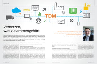 16 TDMessage # 11-2014 TDMessage # 11-2014 17TDM Systems · www.tdmsystems.com TDM Systems · www.tdmsystems.com
Die Fertigung ist und bleibt das Herzstück der
metallzerspanenden Industrie. Digitalisierung
hin oder her – Wertschöpfung entsteht, wenn
Späne fliegen. Trotzdem hat sich einiges ge-
ändert: Der Taktgeber, um im Bild zu bleiben,
ist die Digitalisierung. „Die Anforderungen von
Industrie 4.0 gehören bei uns schon seit Jahren
zum Alltag“, betont Eugen Bollinger, Leiter Ver-
trieb bei TDM Systems. Der Trend geht dahin,
alle auf Fertigungsebene beteiligten Systeme
immer weiter zu integrieren. Die Voraussetzung
ist eine gemeinsame Datenbasis „Hier tut sich
gerade sehr viel“, so Bollinger. Wenn wir Daten
aus der Bearbeitung zentral in TDM erfassen
und auswerten, dann wissen wir, zu welchem
Die Werkzeugdatenverwaltung entwickelt sich zur Schaltstelle digital gesteuerter Produktions-
prozesse. Daten mit hohem Informations- und Nutzwert liegen überall vor: in der Maschine, im
ERP-System, in der CAD/CAM-Programmierung. Aber nur über eine sinnvolle Auswertung las-
sen sich Schlüsse für effizientere Fertigungsprozesse ziehen. Das über TDM erfasste Werkzeug
wird zur Schlüsselstelle, die alle Bereiche vernetzt.
Vernetzen,
was zusammengehört
NC-Programm welches Werkzeug mit welchen Schnittwerten verwendet
wurde. Darin schlummert für die Kunden ein ungeheures Potenzial.“
Direkter Einfluss auf Produktionskosten
Sind die – reproduzierbaren – Schnittdaten dann in TDM zu jedem Werk-
zeug hinterlegt, kann der NC-Programmierer auf diese zugreifen. So lässt
sich schon in der Konstruktionsphase nach alternativen, kostensparenden
Lösungen suchen. Ein Beispiel: Der Konstrukteur plant ein Loch mit 9,8 mm
Durchmesser. In TDM sieht er, dass nur Bohrer mit 10 Millimeter im Bestand
sind. Ein Werkzeug müsste bestellt werden. Außerdem sieht er, dass sich
vergleichbare Bohrungen im geplanten Werkstoff bisher negativ auf die
Standzeit ausgewirkt haben. Also sucht er in TDM eine alternative Lösung
und spart spürbar Produktionskosten. Basis bilden hier die individuell hin-
terlegten Technologiedatensätze. In der Verknüpfung von Planungs- und
Fertigungsprozessen steckt weiteres Potential: Zum einen kann die Maschi-
„Die Integrationstiefe von TDM in Verbindung mit
unseren Systempartnerschaften können signifikant die
Produktionskosten reduzieren.“
Eugen Bollinger, Leiter Vertrieb bei TDM Systems
nenauslastung inklusive Vorbereitung der Betriebsmittel optimiert werden,
zum anderen können durch die Kommunikation der Planungs- und Fer-
tigungssysteme die Durchlaufzeiten eines Produktes signifikant gesenkt
werden.
Durchgängige Lösungen mit Systempartnerschaften
TDM Systems setzt bei der Weiterentwicklung dieser Systemvernetzung
klar auf Partnerschaften mit Kompetenzführern. Ein Beispiel: Partner in
der Kommunikation mit MES-Systemen ist hier die Firma Forcam mit ih-
rem System „Factory Framework“. Zwischen Factory Framework und TDM
werden Auftragsdaten, NC-Programme, Status über Werkzeuge, Schnitt-
werte und Bearbeitungszeiten ausgetauscht. Im Rahmen der Planung von
Fertigungsressourcen unterstützt TDM die verbrauchs- und auftragsge-
naue Werkzeugbereitstellung, liefert die NC-Programme und stellt die Ist-
Werkzeugdaten zu jedem Komplettwerkzeug bereit. Weiterhin schließen
SOFTWARE
die Anwender die Lücke von Fertigungs- und
Planungskommunikation mithilfe von TDM.
Werden die realen Schnittwerte zu jedem Kom-
plettwerkzeug hinterlegt, so kann wiederum die
NC-Planung die Bearbeitungsprozesse optimal
planen, denn ca. 70% der Produktkosten wer-
den durch die Planung festgelegt!
Durch die Initiativen im Umfeld von Industrie
4.0 sind künftig einfachere, schnellere und so-
mit kostengünstigere Vernetzungen zwischen
Maschine und Planungssystemen möglich. Dies
sichert letztendlich die Wettbewerbsfähigkeit
unserer Kunden und erhöht die Attraktivität der
Arbeitsplätze.
 